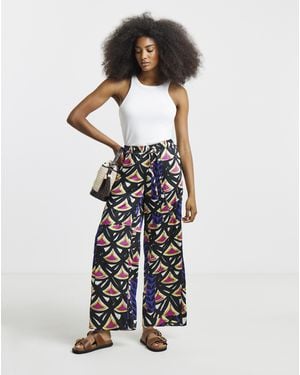 Simply Be Geo Print Satin Wide Leg Trousers - Black