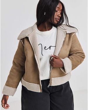 Simply Be Zip Through Suedette Aviator - Natural