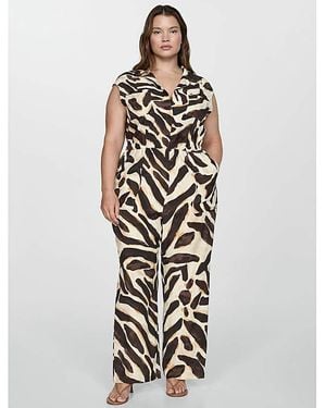 Mango Animal Print Jumpsuit With Pockets - White