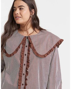 Neon Rose Stripe Blouse - Brown
