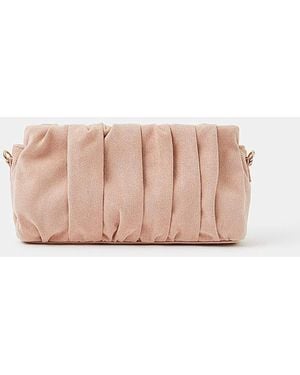 Accessorize Ruched Faux Suede Clutch Bag - Pink