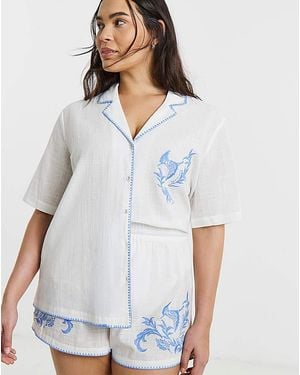 Figleaves Embroidered Shortie Set - White