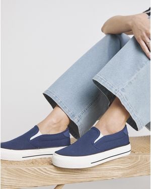 Simply Be Slip On Canvas Trainer Wide - Blue