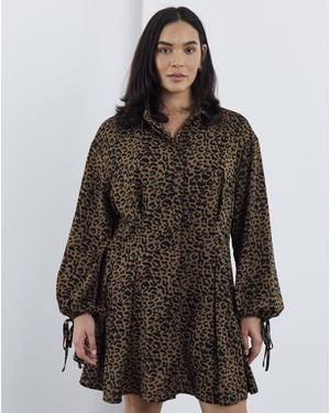 Simply Be Leopard Shirt Dress - Brown