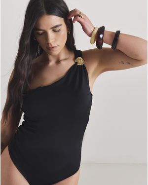 MAGISCULPT One Shoulder Shell Detail Swimsuit - Black