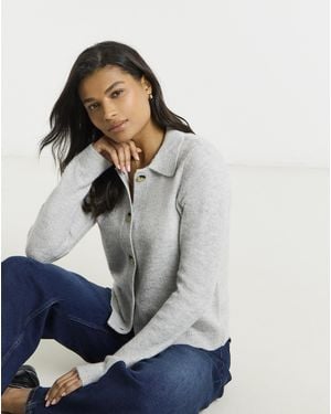 Simply Be Button Through Collar Cardigan - Grey