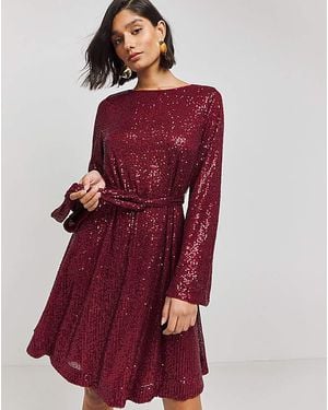 Simply Be Sequin Skater Dress - Red