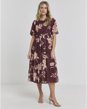 Joanna Hope Lace Back Midi Dress - Red