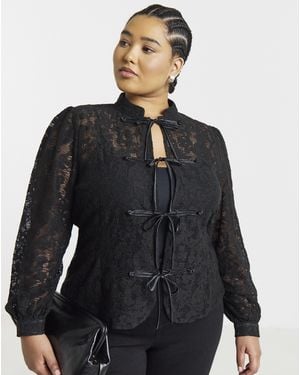 Simply Be Lace Tie Detail Blouse - Black