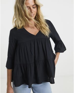 Simply Be Viscose Smock Top - Black