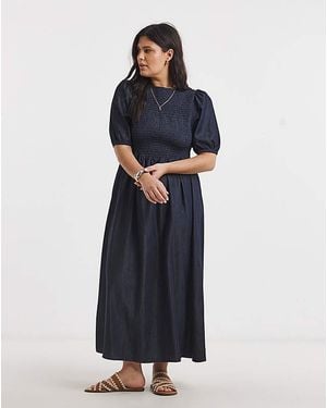 Simply Be Denim Soleil Shirred Midaxi Dress - Blue