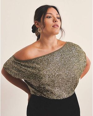 Simply Be Linear Sequin Off The Shoulder Top - Grey