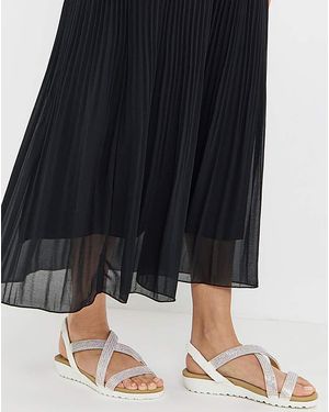 Heavenly Soles Low Wedge Diamante Sandal Wide - Black
