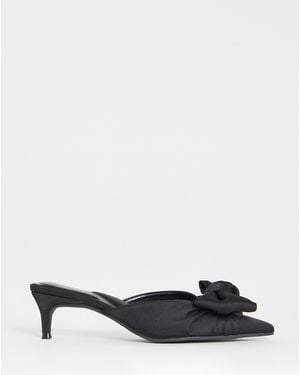 Simply Be Pointed Bow Kitten Heel Mules Wide - Black