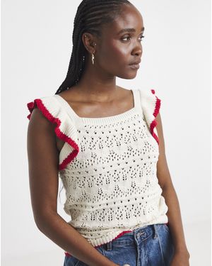 Simply Be Ruffle Vest With Contrast Hem - White