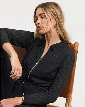 Simply Be Long Sleeve Textured Zip Through - Black