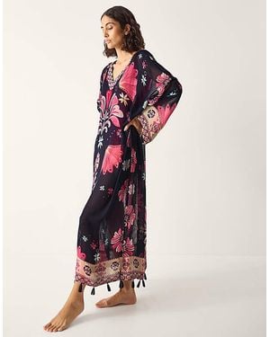 Monsoon Abbie Floral Print Kaftan - Blue