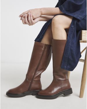 Simply Be Leather Knee Riding Boots Ex Wide Sc - Natural