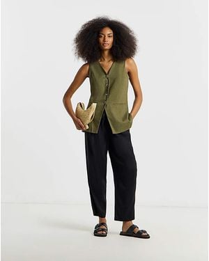 Simply Be Linen Barrel Trousers - Black