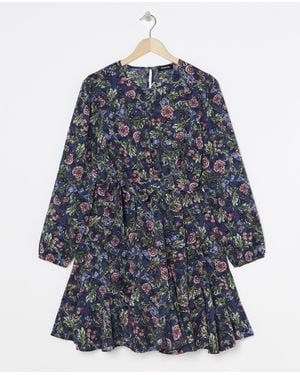 Simply Be Floral Printed Belted Skater Dress - Black