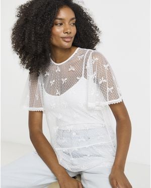 Simply Be Bow Print Lace Top - White