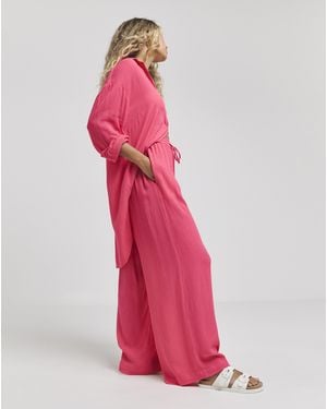 Simply Be Crinkle Wide Leg Trousers - Pink
