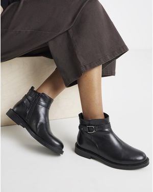 JD Williams Leather Flat Buckle Ankle Boots Wide - Black