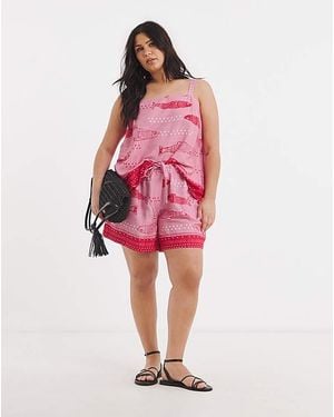 Simply Be Sardine Print Linen Shorts - Pink