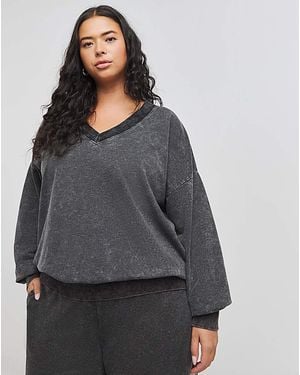 Simply Be Deep V Neck Sweatshirt - Grey