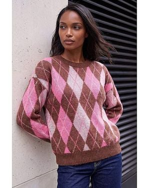 Roman Roman Soft Knit Argyle Jumper - Pink
