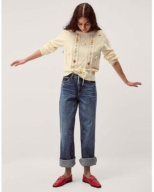 Monsoon Elsie Floral Cable Knit Jumper - Blue