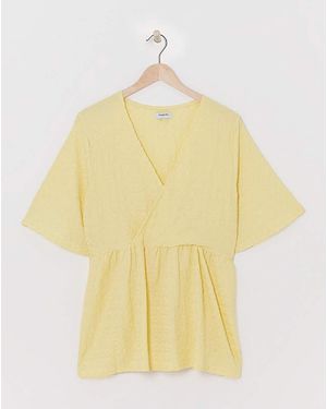 Simply Be Textured Jersey Wrap Top - Yellow