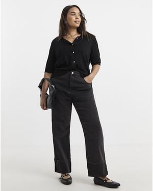 Simply Be Turn Up Hem Straight Leg Jeans - Black