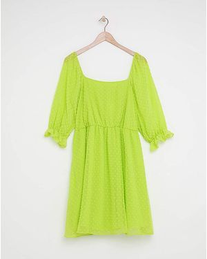 Simply Be Square Neck Dobby Skater Dress - Green