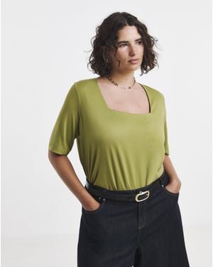 Simply Be Half Sleeve Square Neck Top - Green