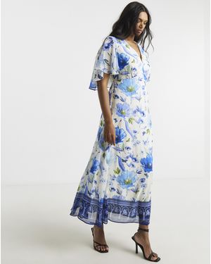 Joanna Hope Cape Sleeve Tea Dress - Blue