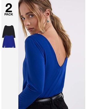 Simply Be 2 Pack V Back Tops - Blue