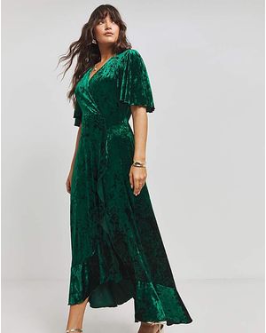 Flounce London Velvet Wrap Dress - Green