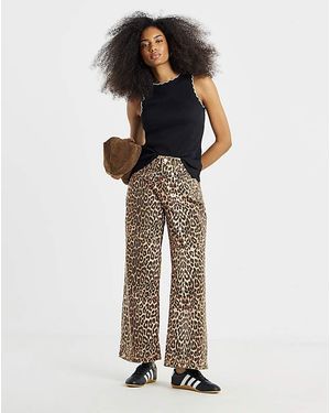 Simply Be Print Denim Wide Leg Jeans - Black