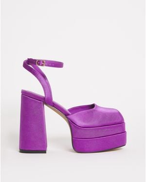 Simply Be Square Toe Platform Heeled Shoes Wide - Purple