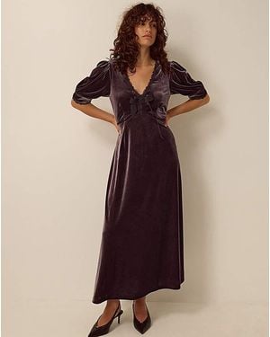 Monsoon Vera V-Neck Velvet Midi Dress - Brown