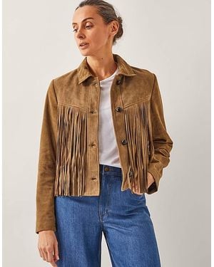 Monsoon Lily Fringe Suede Jacket - Blue