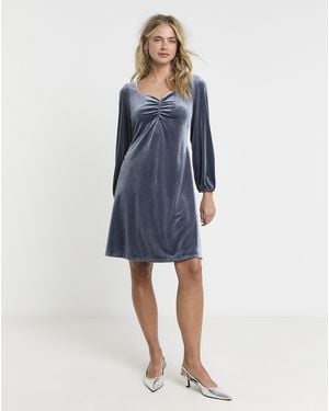 Simply Be Ruched Front Velour Tea Dress - Blue