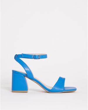 Simply Be Barely There Block Heel Sandals Ex Wide - Blue