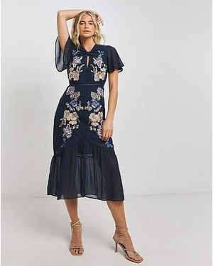 Hope & Ivy Dobby Midi Dress - Blue