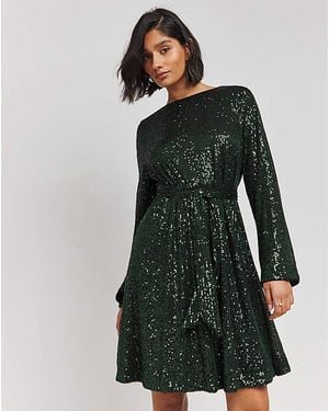 Simply Be Sequin Skater Dress - Green