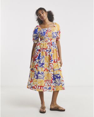 Native Youth Shirred Printed Smock - White