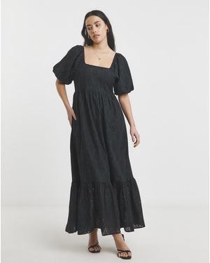 Simply Be Square Neck Broderie Maxi Dress - Black