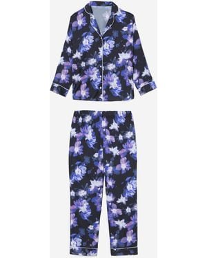 Figleaves Stretch Satin Pyjama Set - Blue
