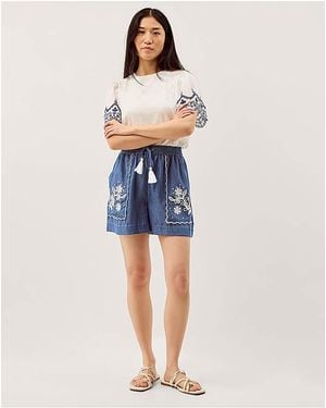 Monsoon Isla Embroidered Denim Shorts - Blue